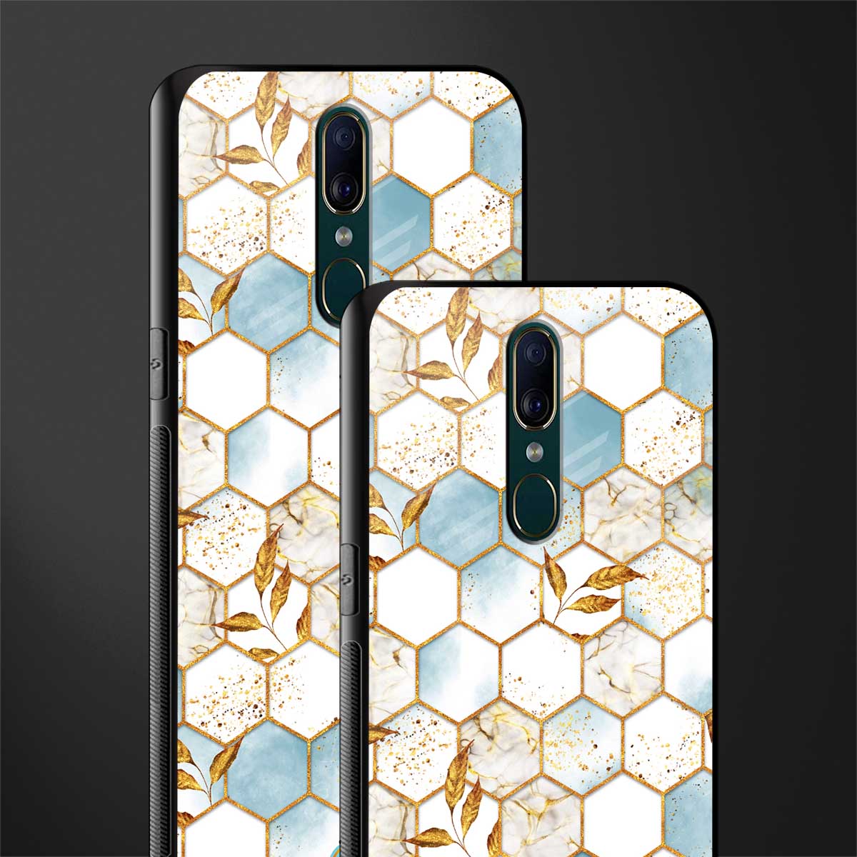 white marble tiles glass case for oppo a9 image-2