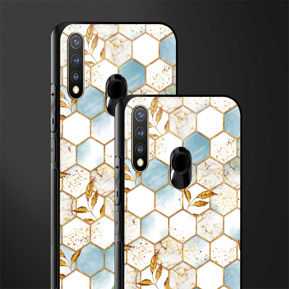 white marble tiles glass case for vivo y19 image-2