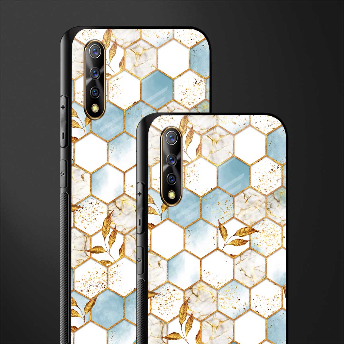 white marble tiles glass case for vivo s1 image-2