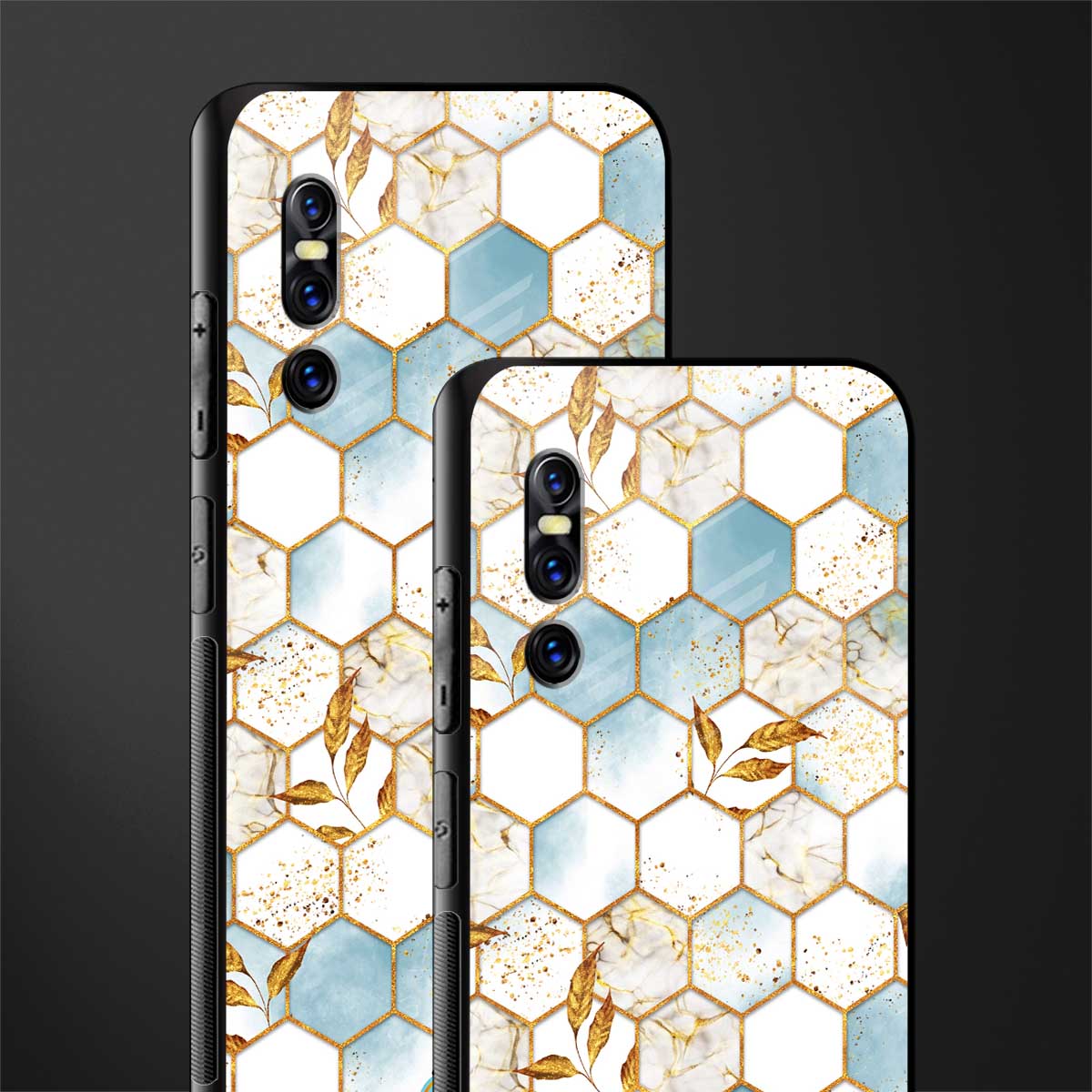 white marble tiles glass case for vivo v15 pro image-2