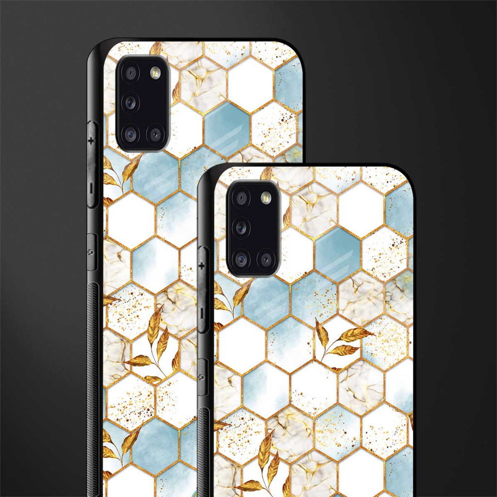 white marble tiles glass case for samsung galaxy a31 image-2