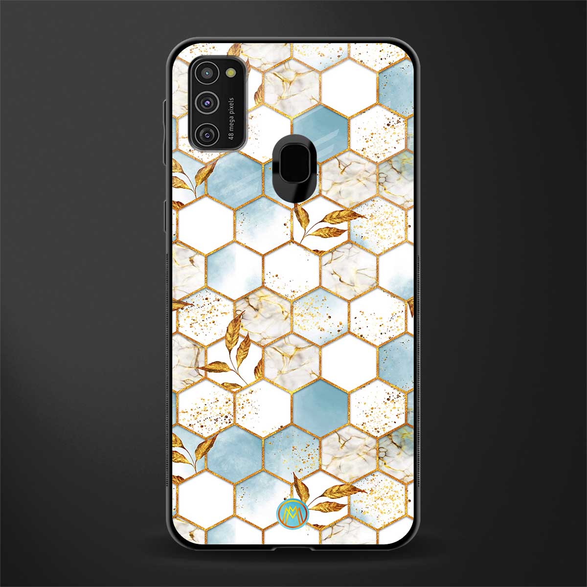 white marble tiles glass case for samsung galaxy m21 image