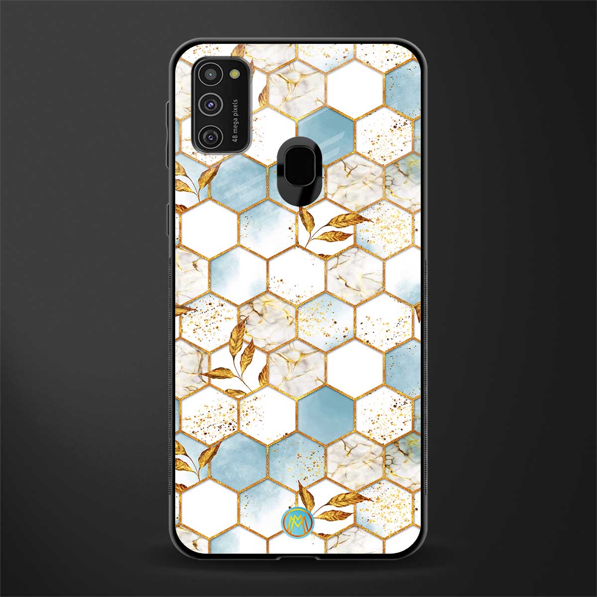 white marble tiles glass case for samsung galaxy m30s image