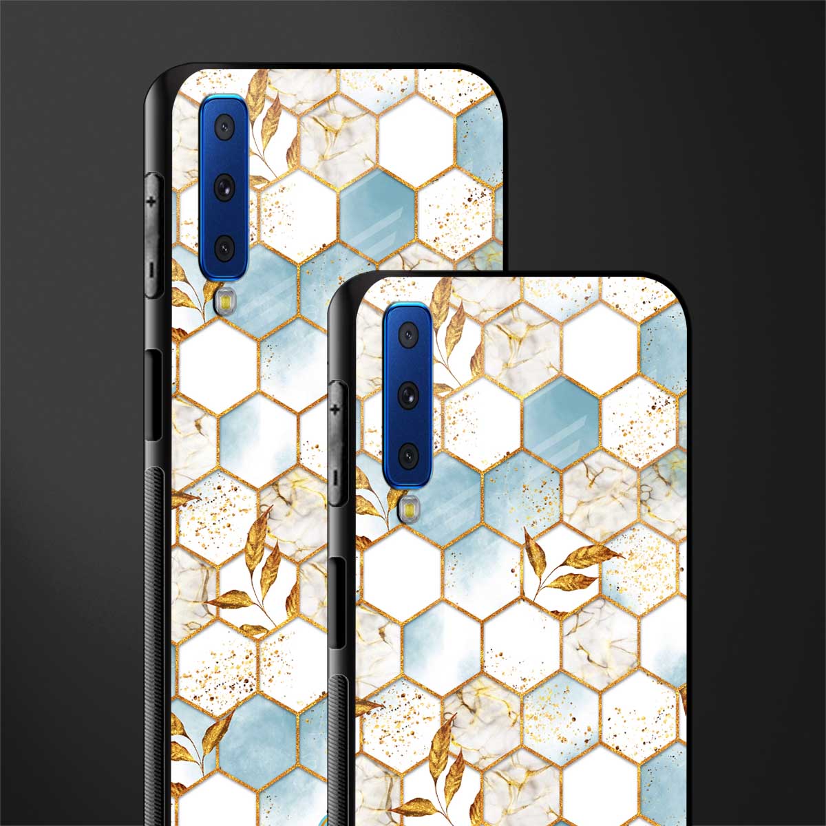 white marble tiles glass case for samsung galaxy a7 2018 image-2