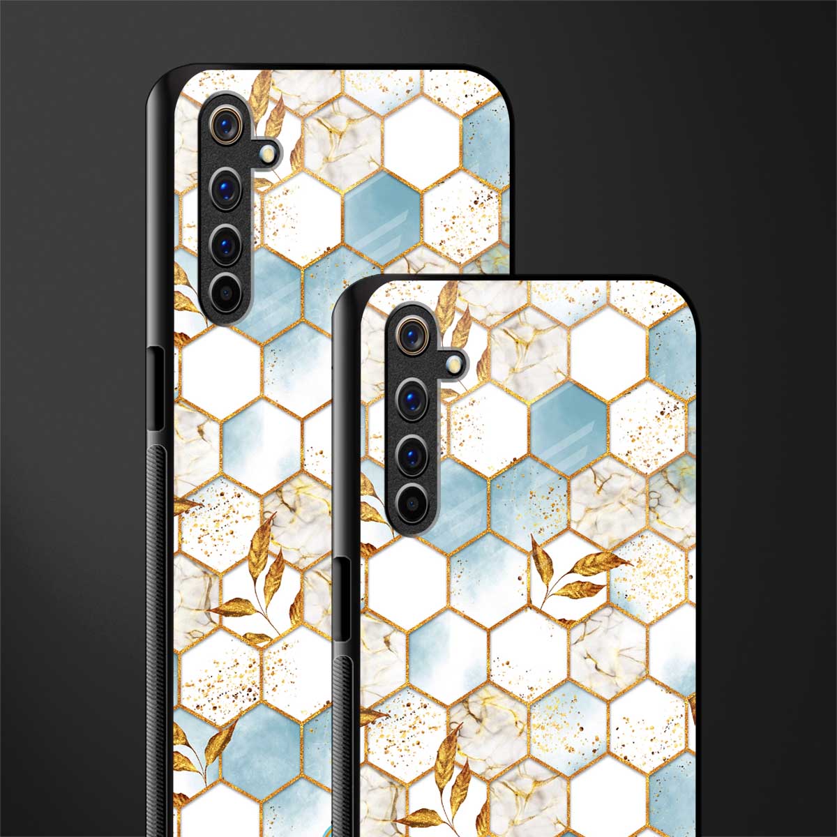 white marble tiles glass case for realme 6 pro image-2