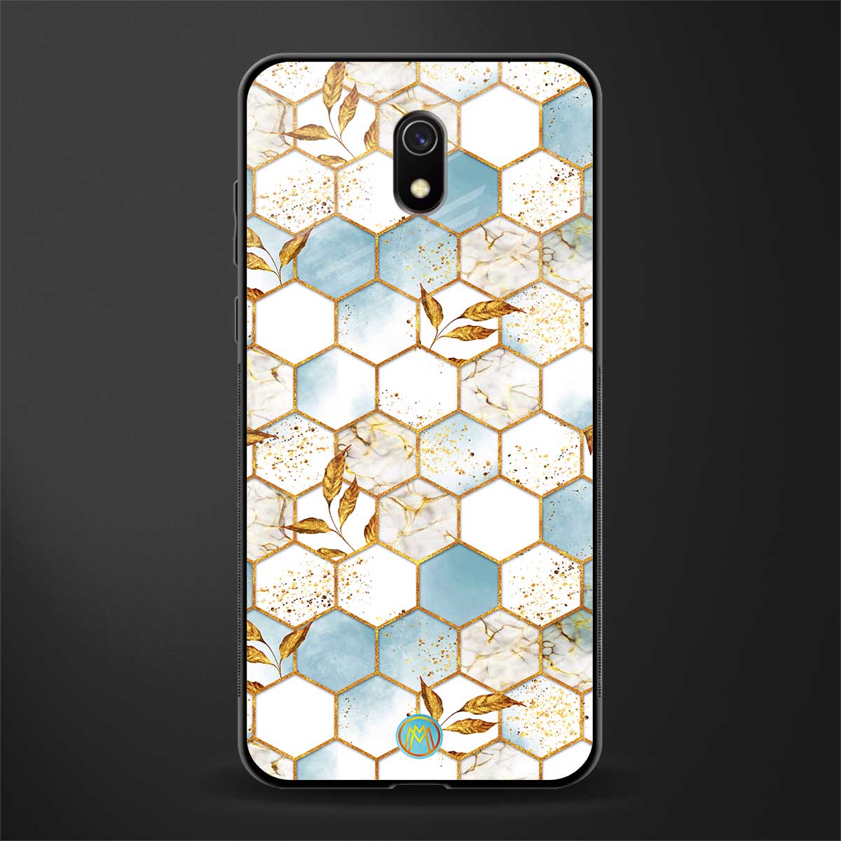 white marble tiles glass case for redmi 8a image