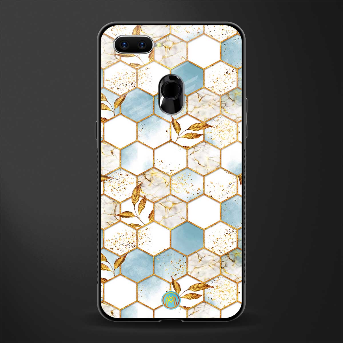 white marble tiles glass case for oppo a12 image
