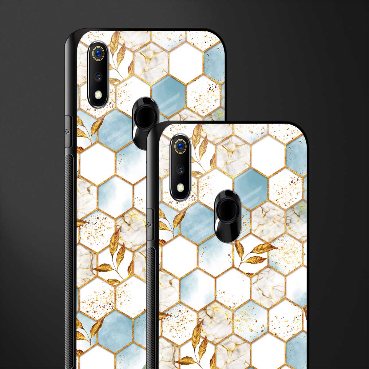 white marble tiles glass case for realme 3 pro image-2