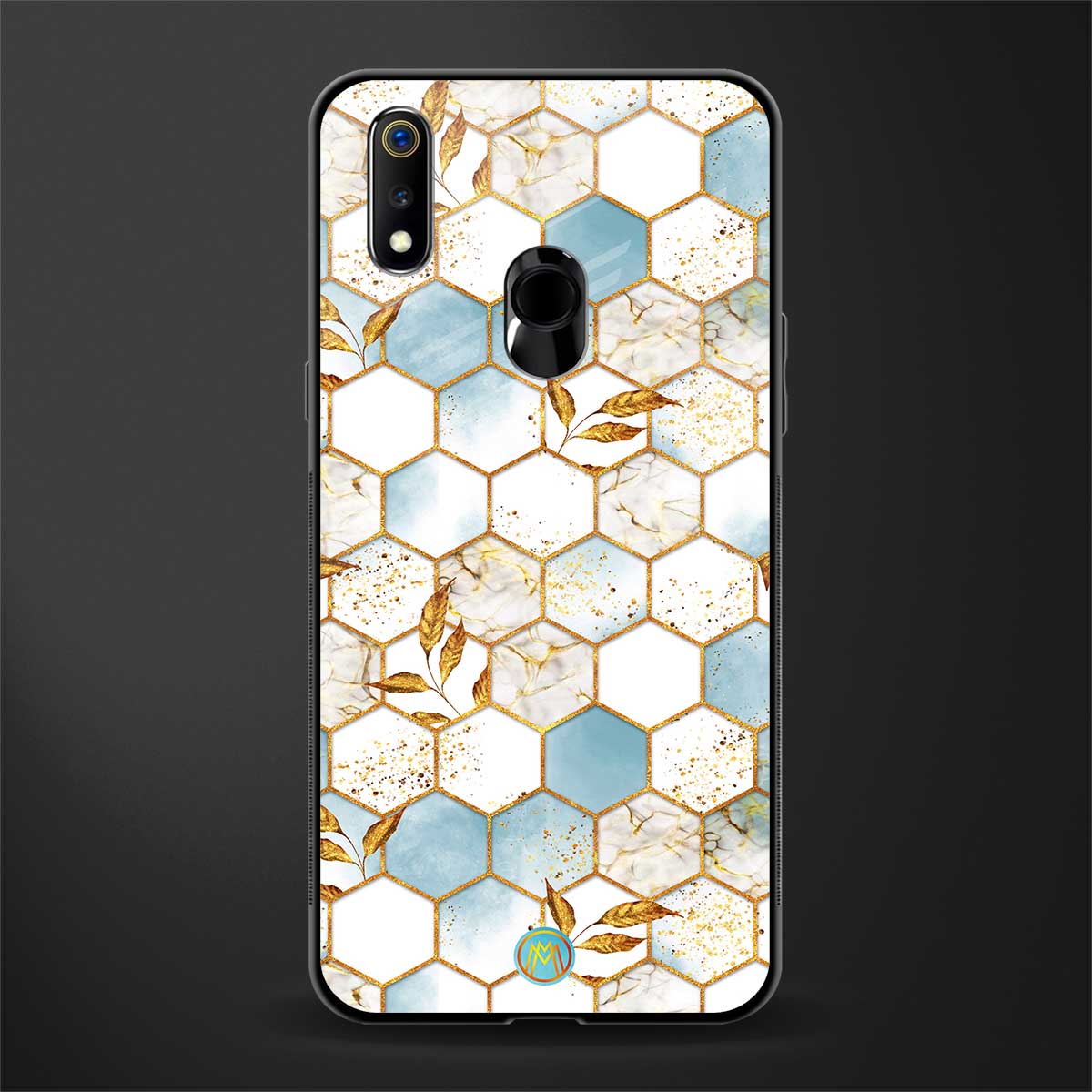 white marble tiles glass case for realme 3 pro image