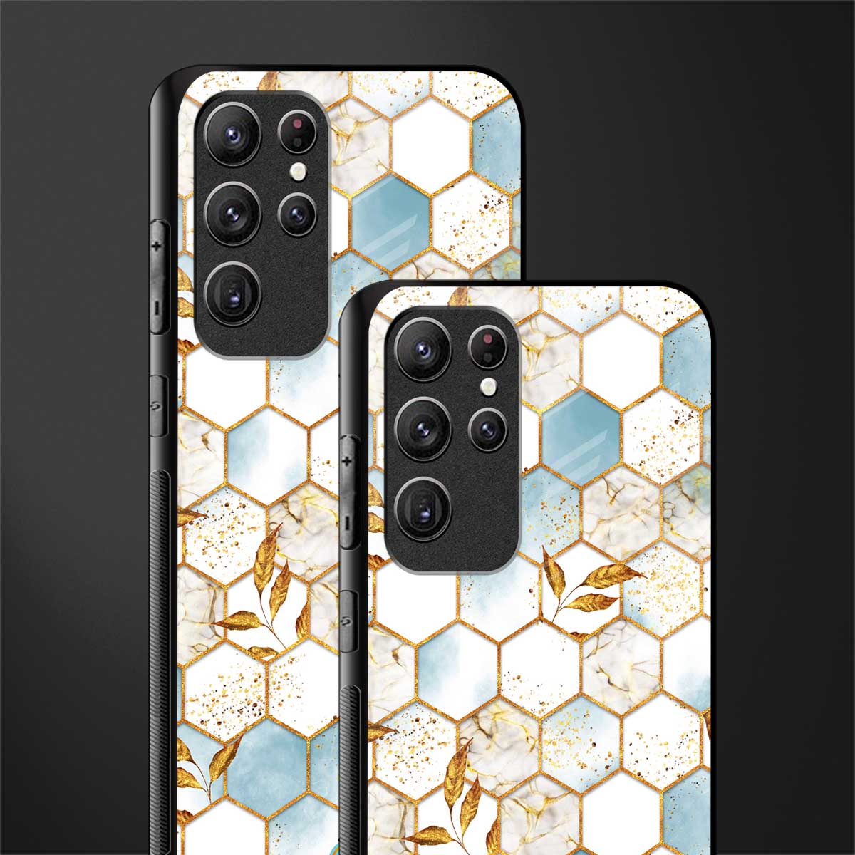 white marble tiles glass case for samsung galaxy s22 ultra 5g image-2