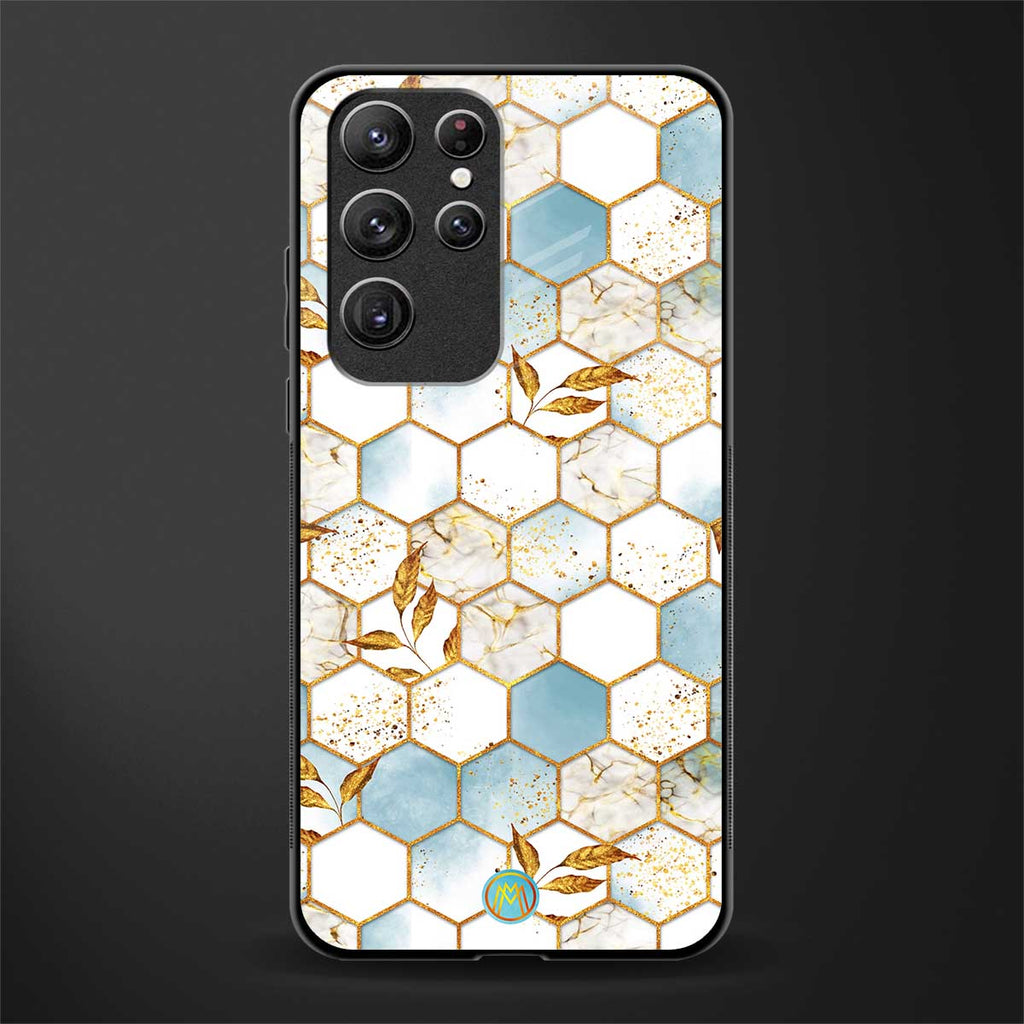 white marble tiles glass case for samsung galaxy s22 ultra 5g image