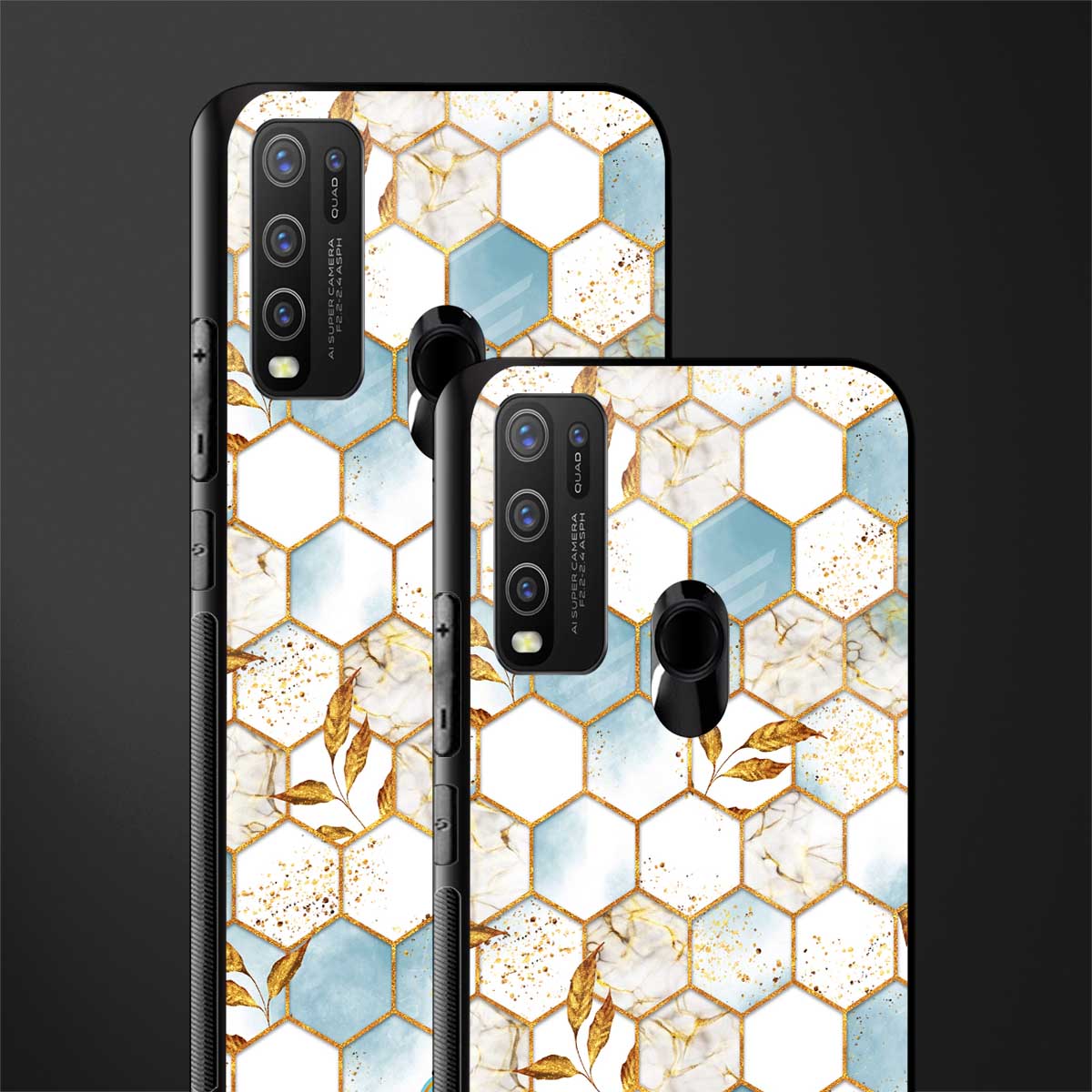 white marble tiles glass case for vivo y50 image-2