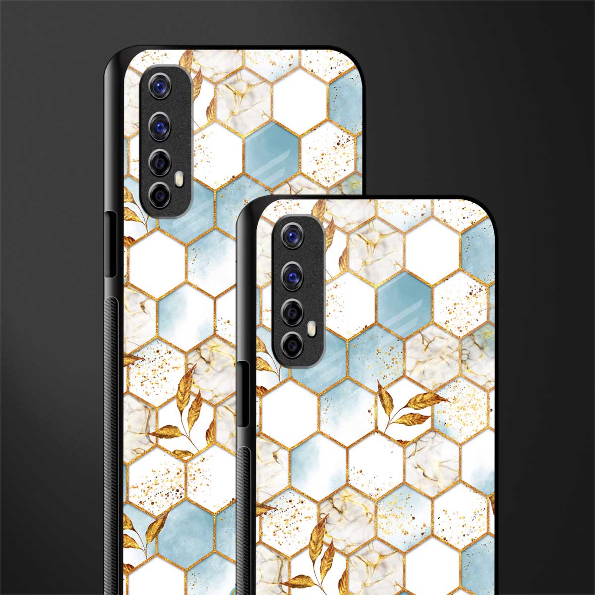 white marble tiles glass case for realme 7 image-2