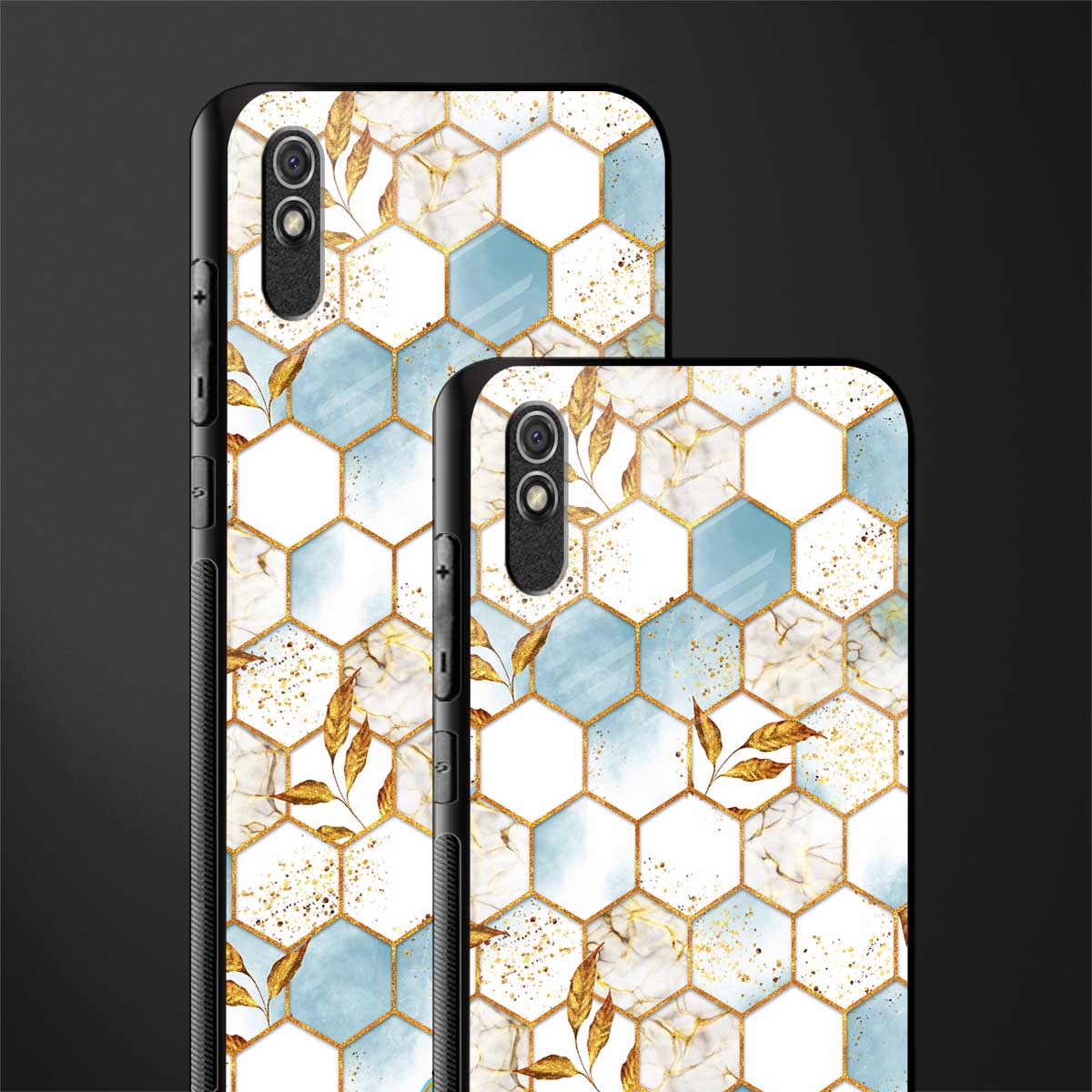 white marble tiles glass case for redmi 9a image-2