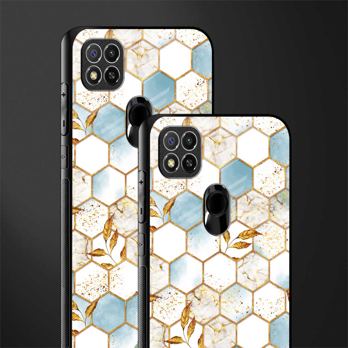 white marble tiles glass case for redmi 9c image-2