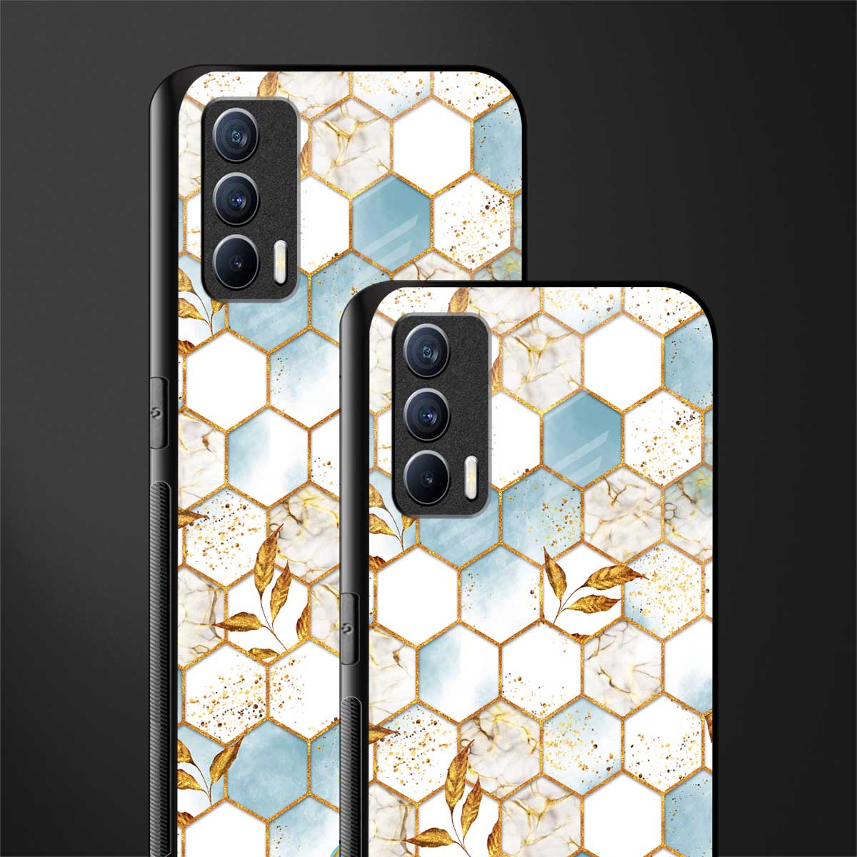 white marble tiles glass case for realme x7 image-2