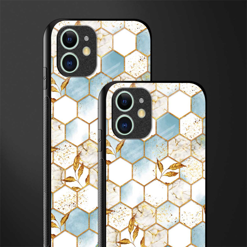 white marble tiles glass case for iphone 12 mini image-2