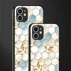 white marble tiles glass case for iphone 12 mini image-2