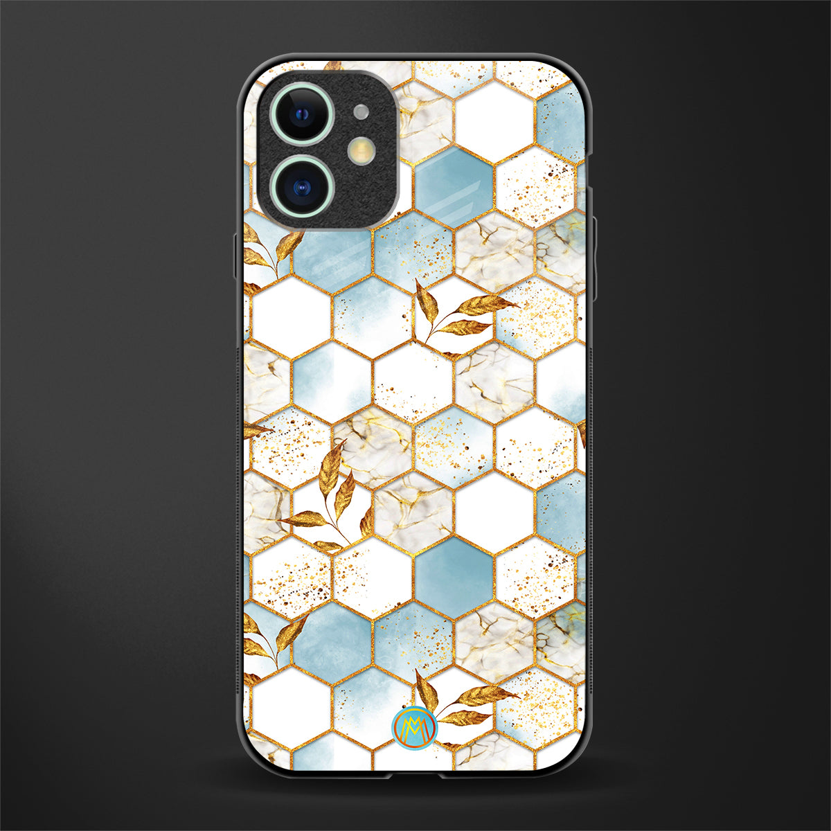 white marble tiles glass case for iphone 12 mini image