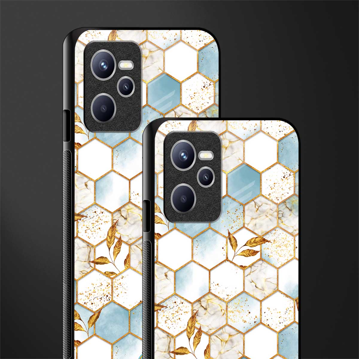 white marble tiles glass case for realme c35 image-2