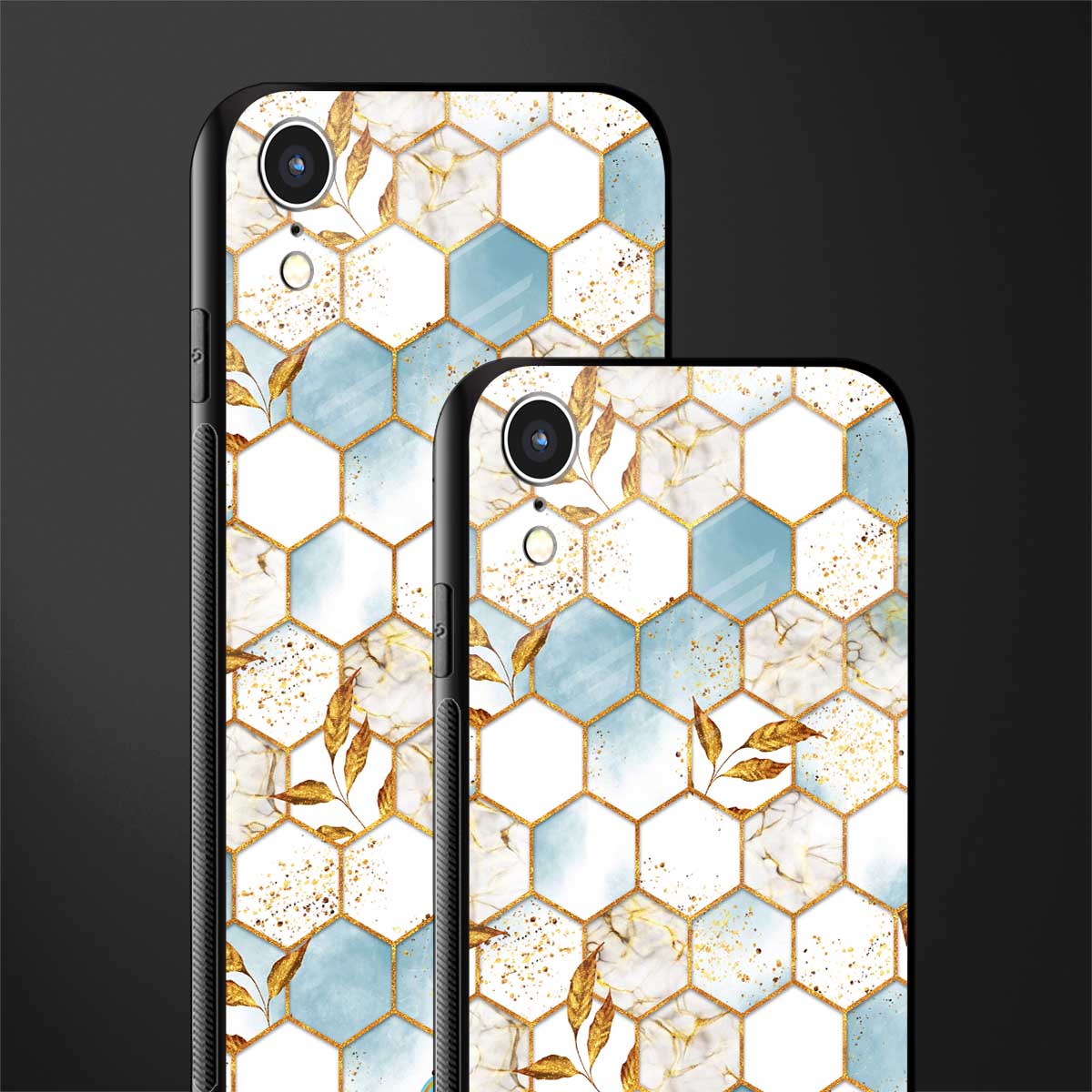 white marble tiles glass case for iphone xr image-2