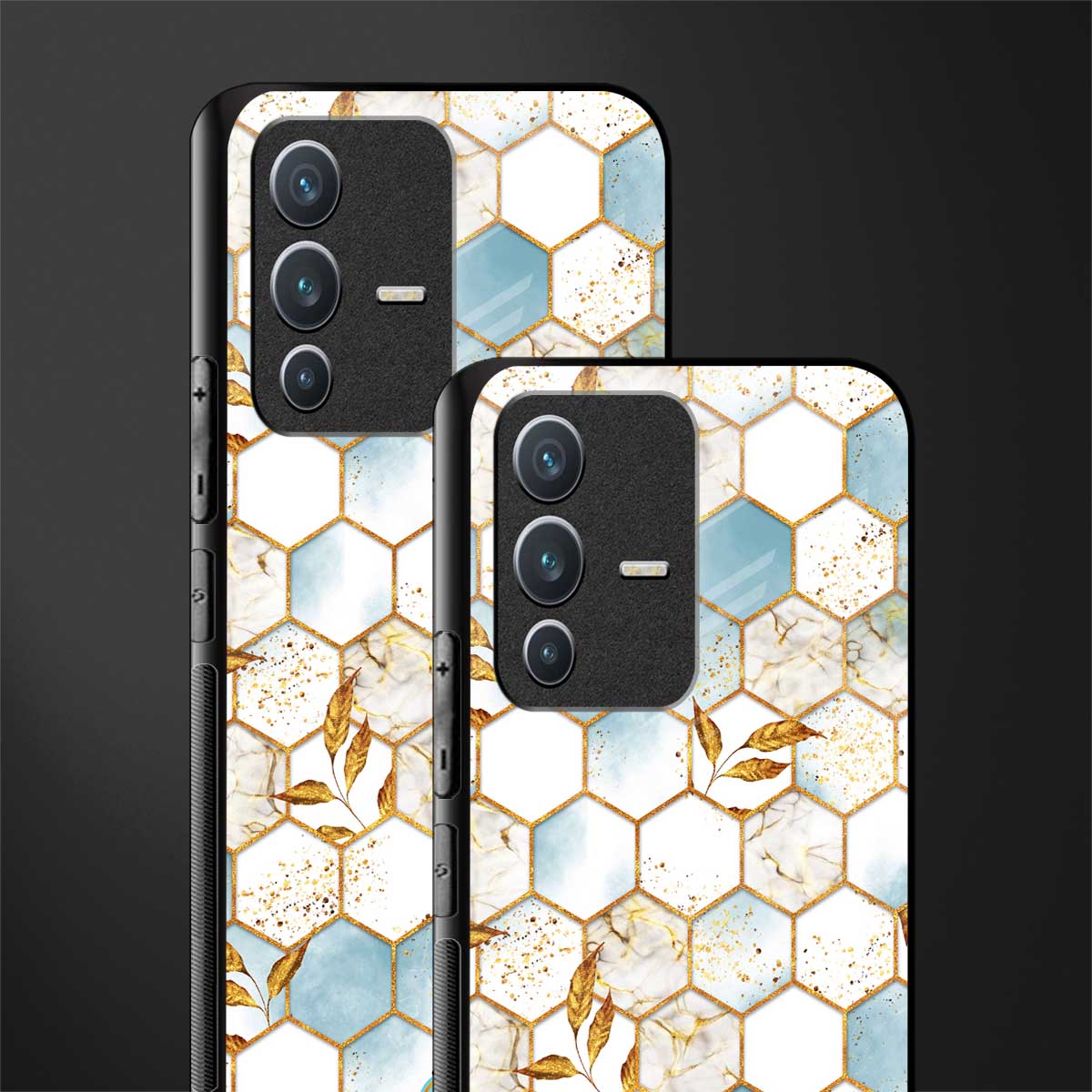 white marble tiles glass case for vivo v23 5g image-2