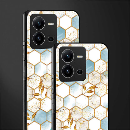 white marble tiles back phone cover | glass case for vivo v25-5g