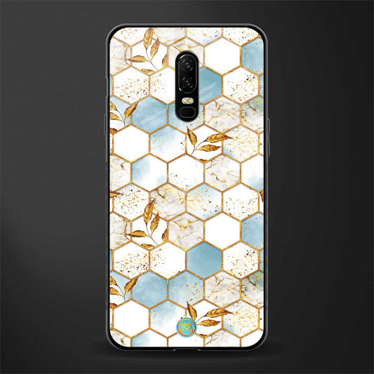 white marble tiles glass case for oneplus 6 image