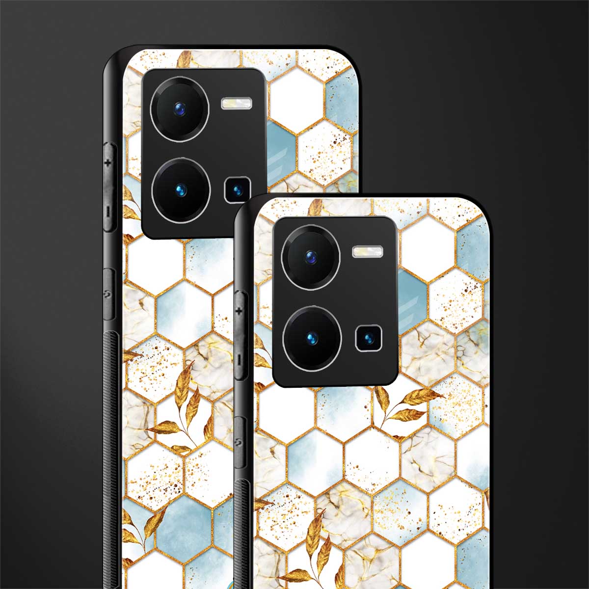 white marble tiles back phone cover | glass case for vivo y35 4g