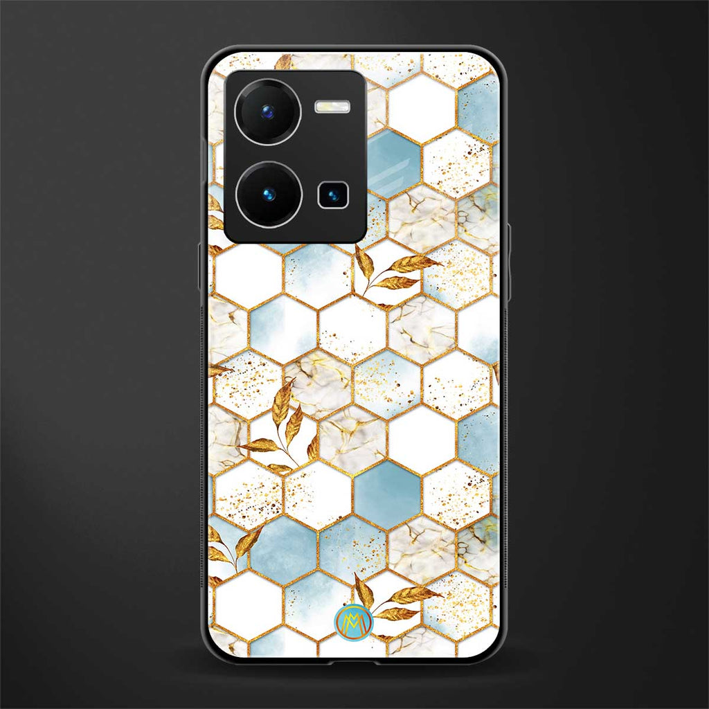 white marble tiles back phone cover | glass case for vivo y35 4g