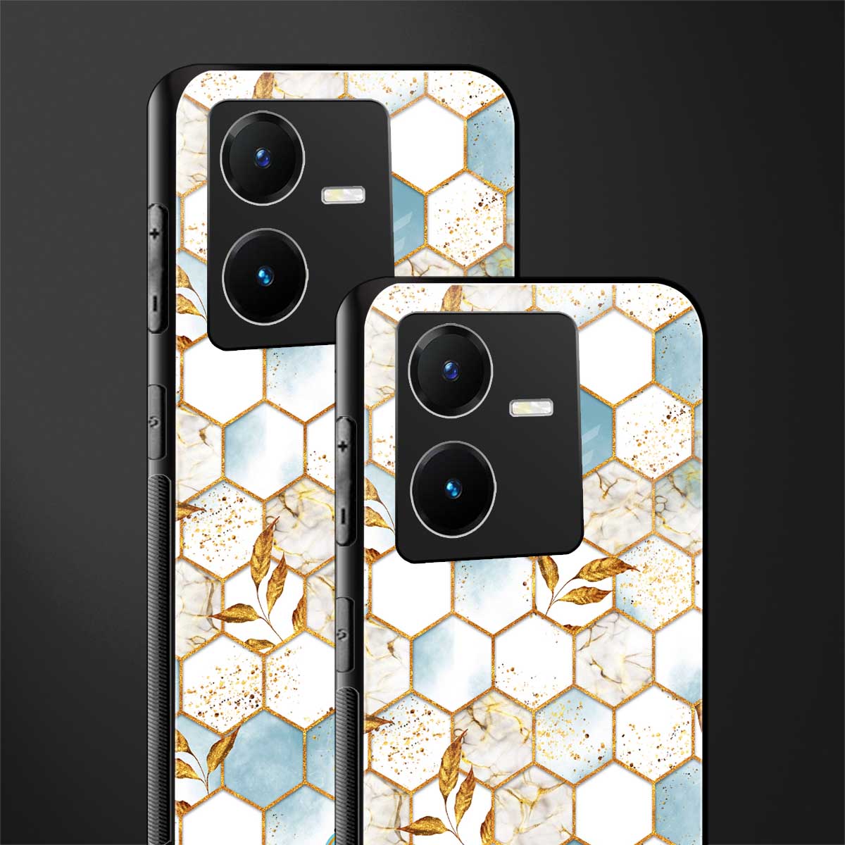 white marble tiles back phone cover | glass case for vivo y22