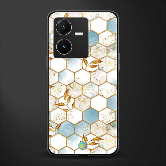 white marble tiles back phone cover | glass case for vivo y22