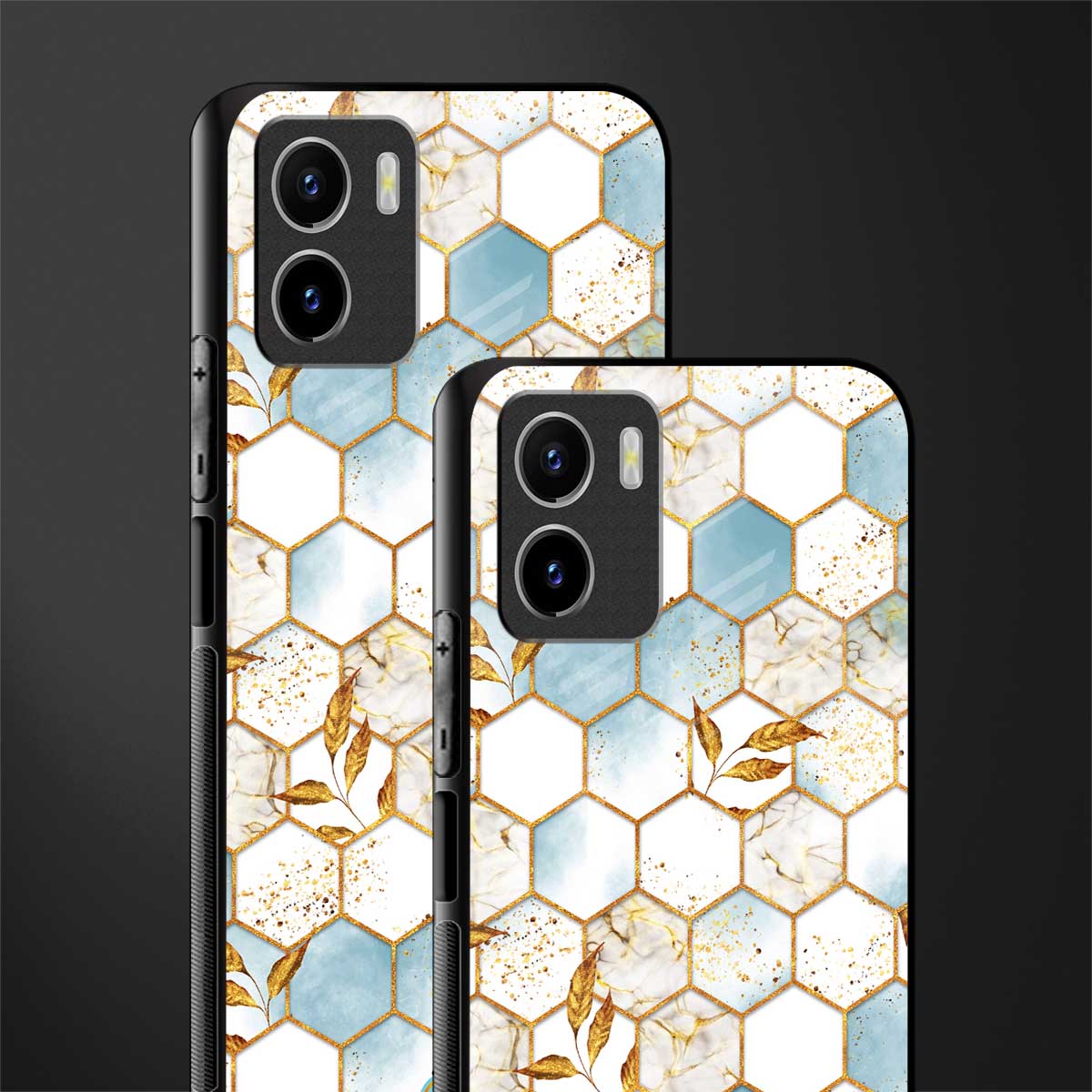 white marble tiles back phone cover | glass case for vivo y72
