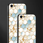 white marble tiles glass case for iphone se 2020 image-2