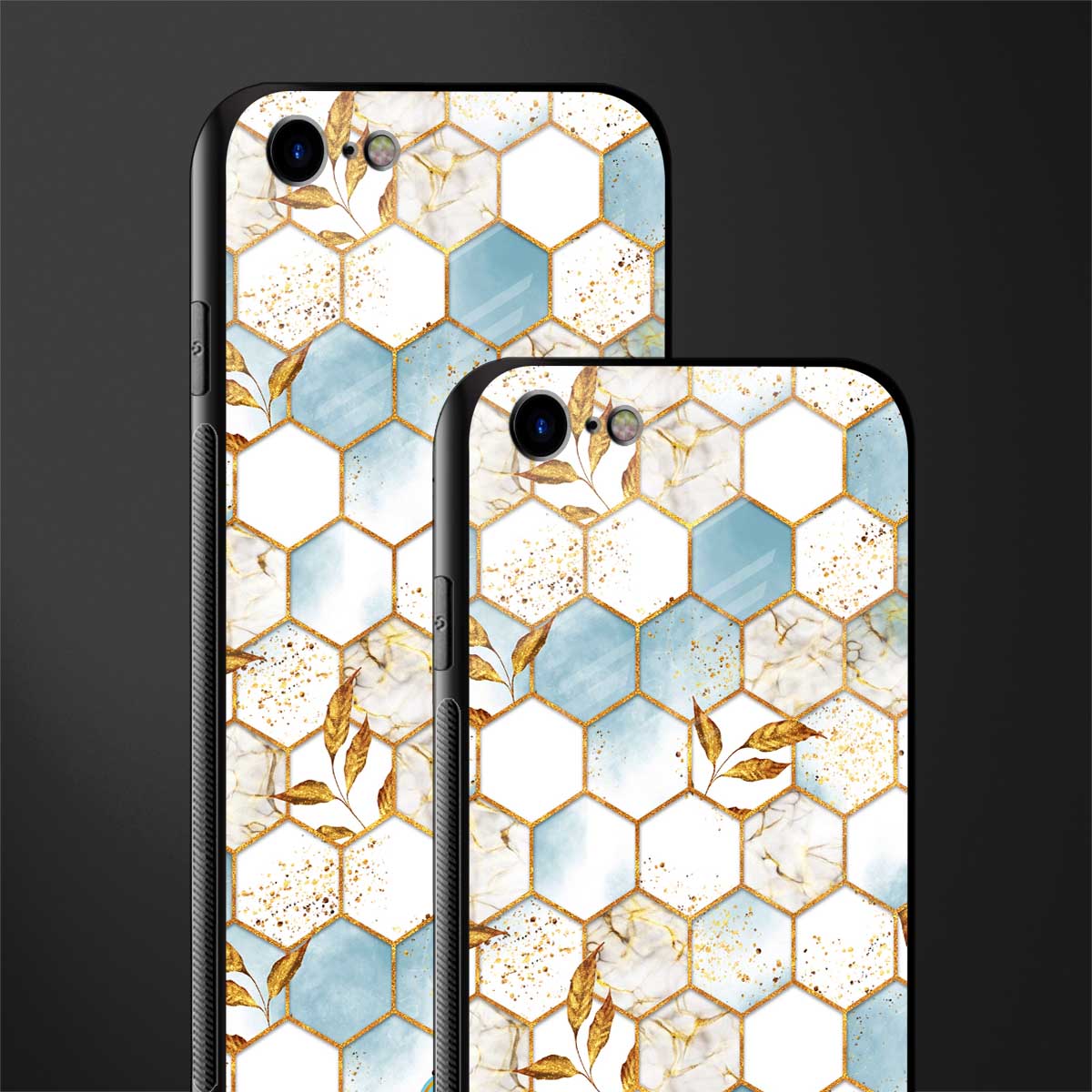 white marble tiles glass case for iphone se 2020 image-2