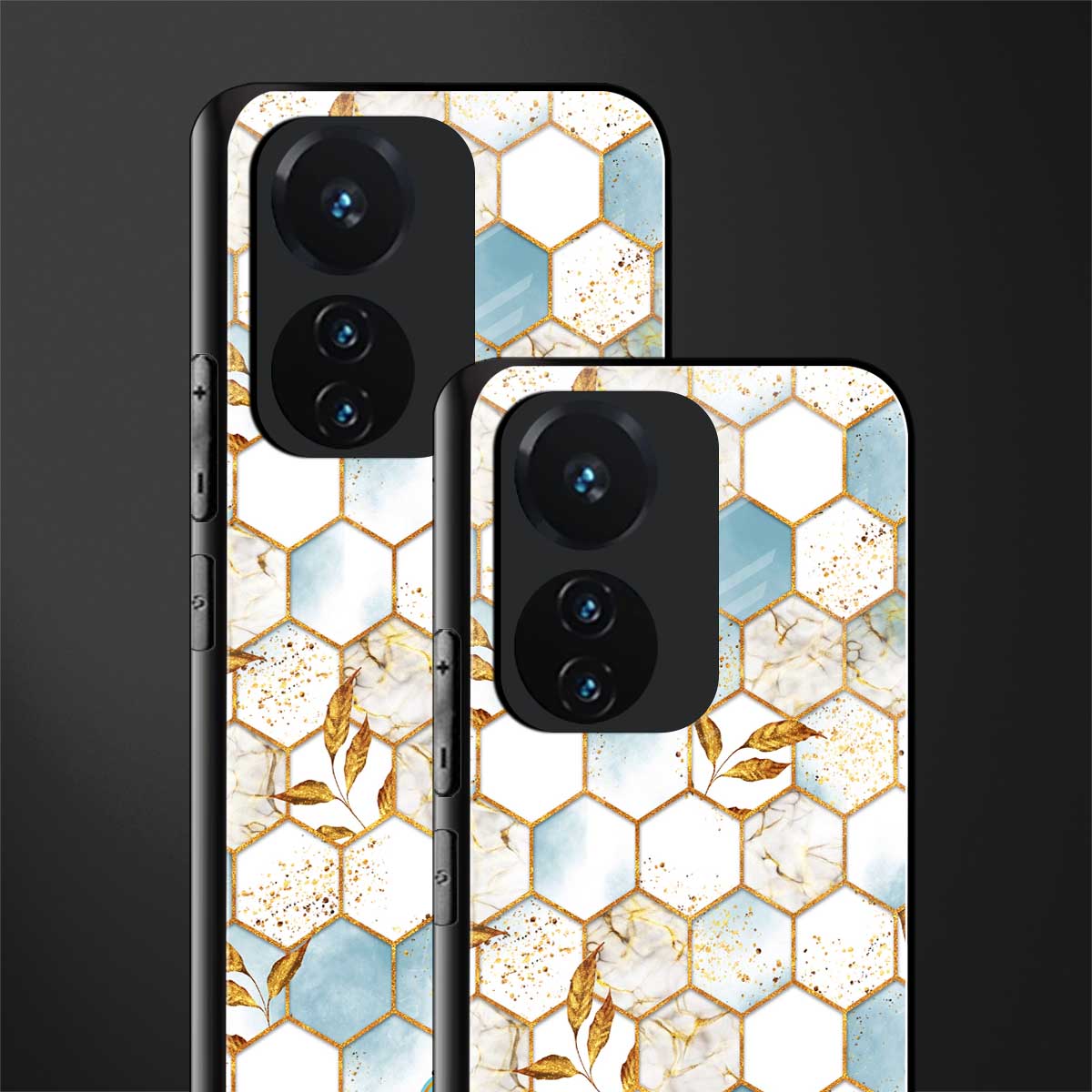 white marble tiles back phone cover | glass case for vivo t1 44w 4g
