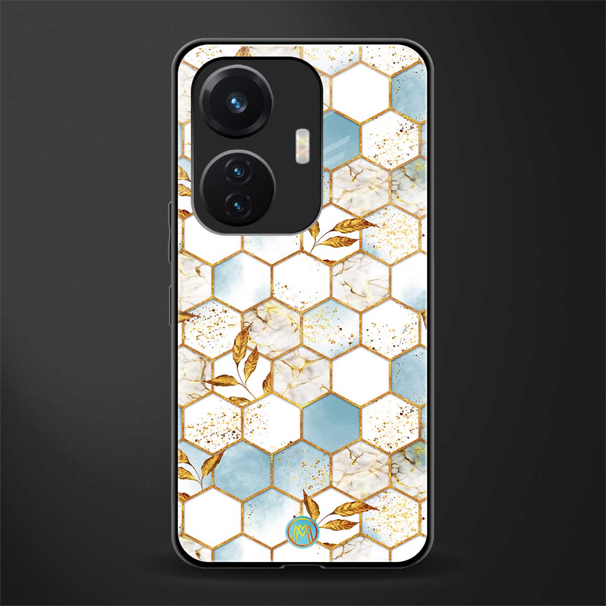 white marble tiles back phone cover | glass case for vivo t1 44w 4g