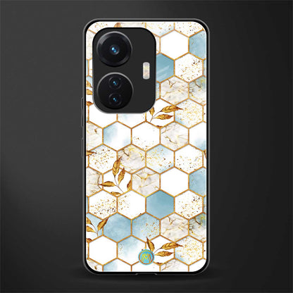 white marble tiles back phone cover | glass case for vivo t1 44w 4g