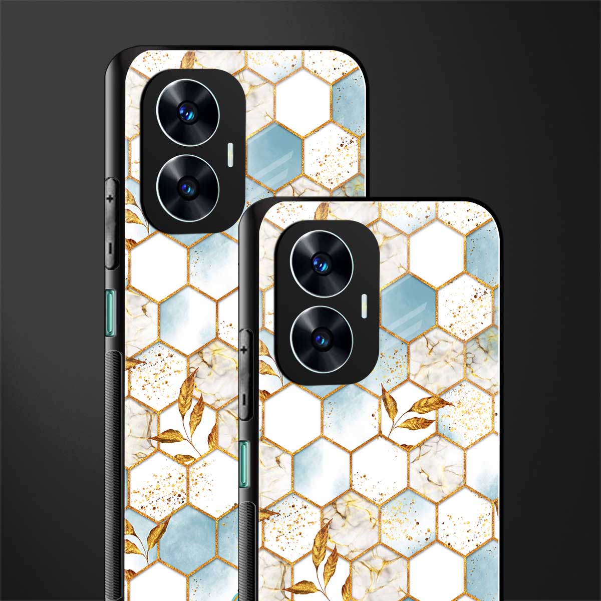 white marble tiles back phone cover | glass case for realme c55