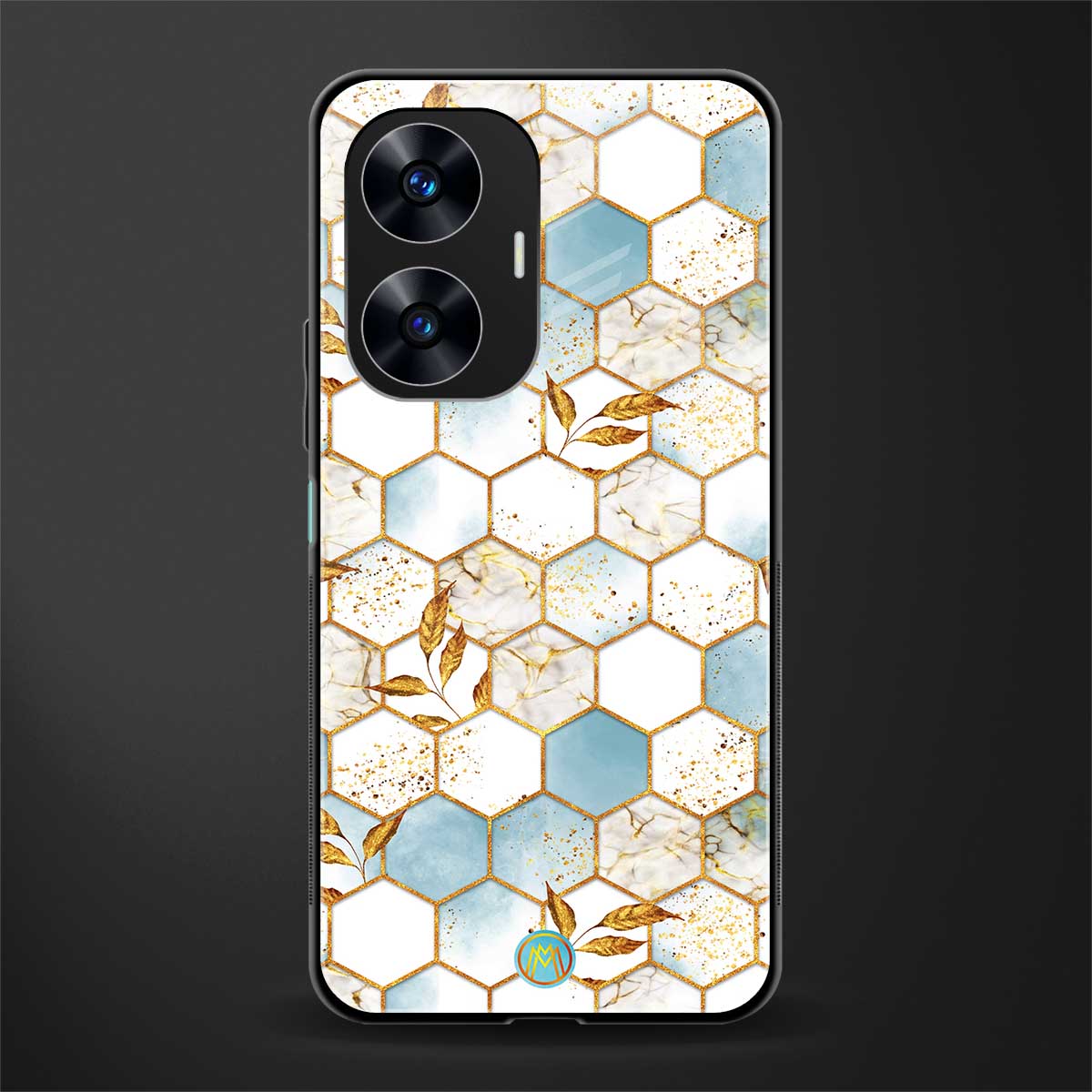 white marble tiles back phone cover | glass case for realme c55