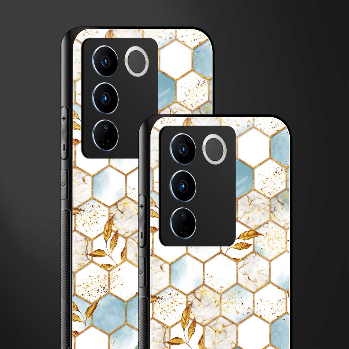 white marble tiles back phone cover | glass case for vivo v27 pro 5g