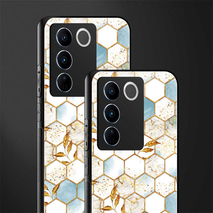white marble tiles back phone cover | glass case for vivo v27 pro 5g