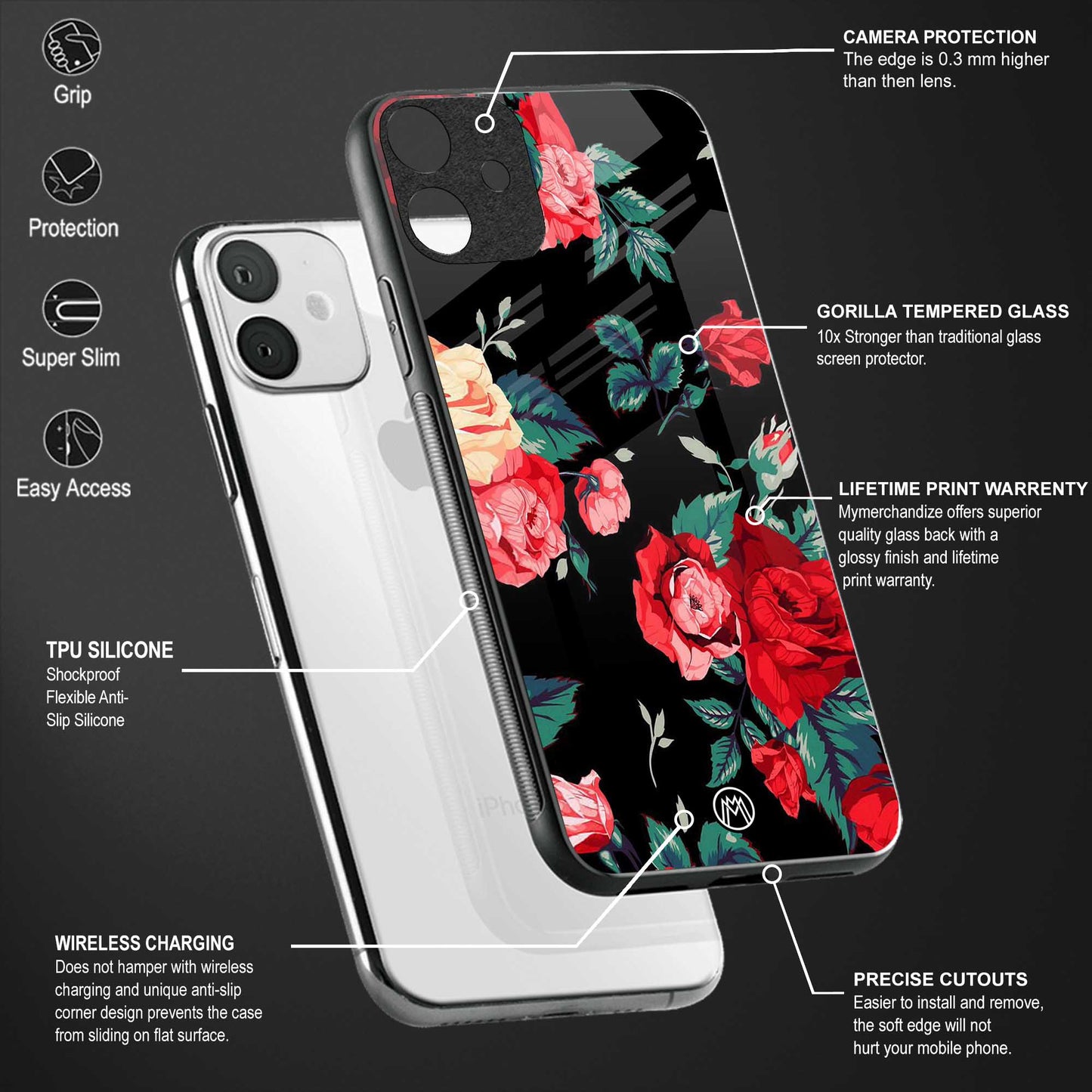 wildflower back phone cover | glass case for vivo v25 pro 5g