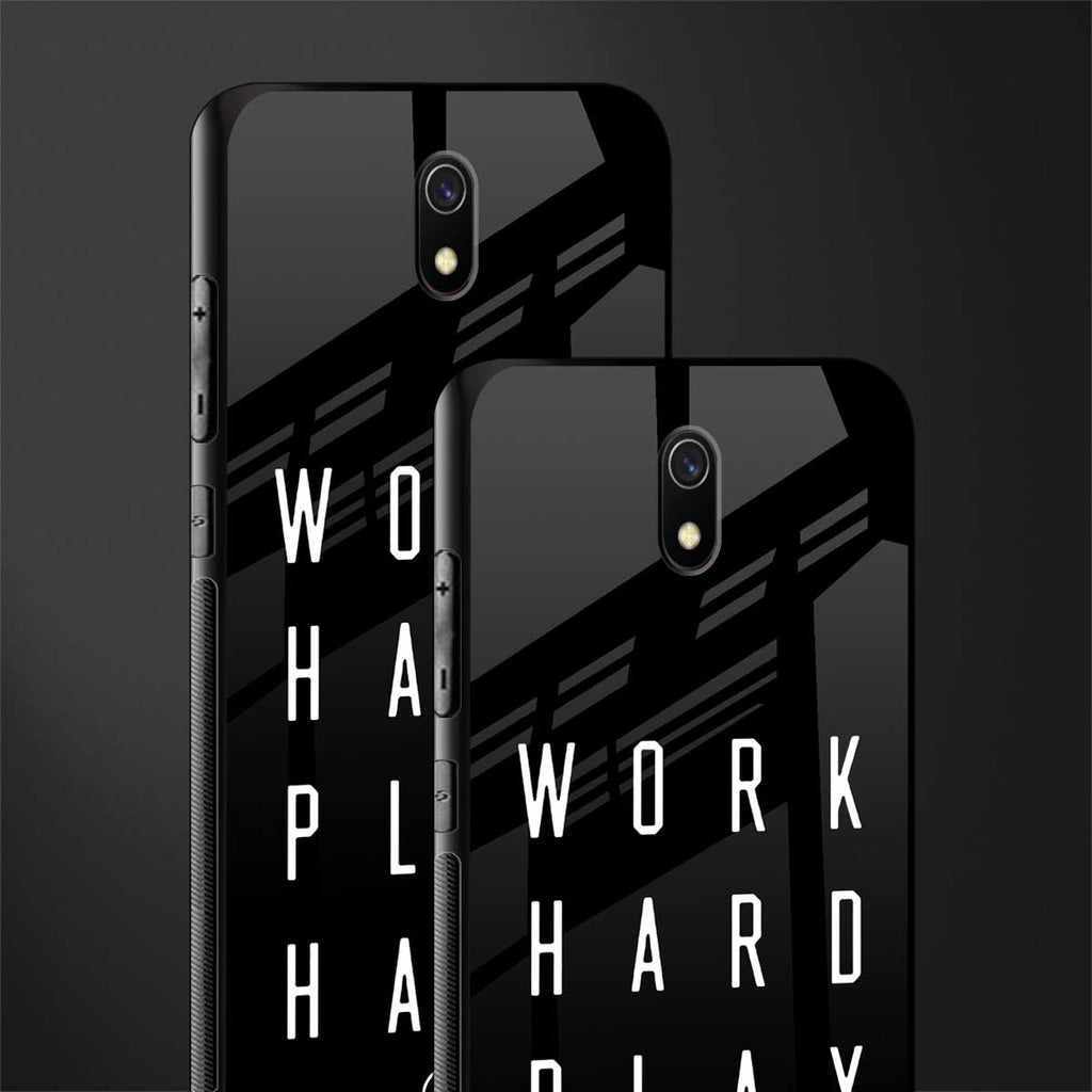 work hard play hard glass case for redmi 8a image-2