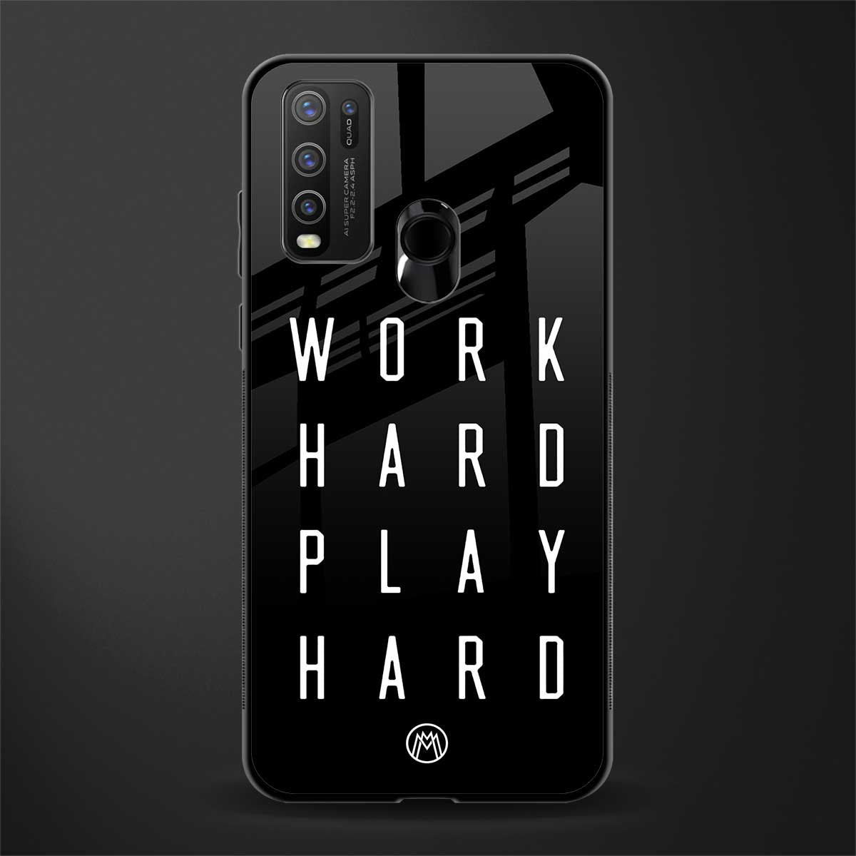 work hard play hard glass case for vivo y50 image