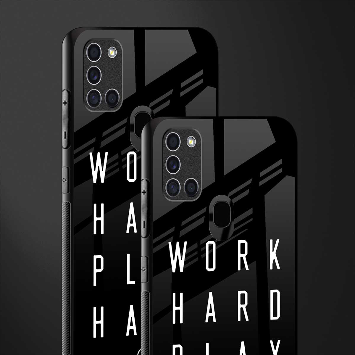 work hard play hard glass case for samsung galaxy a21s image-2