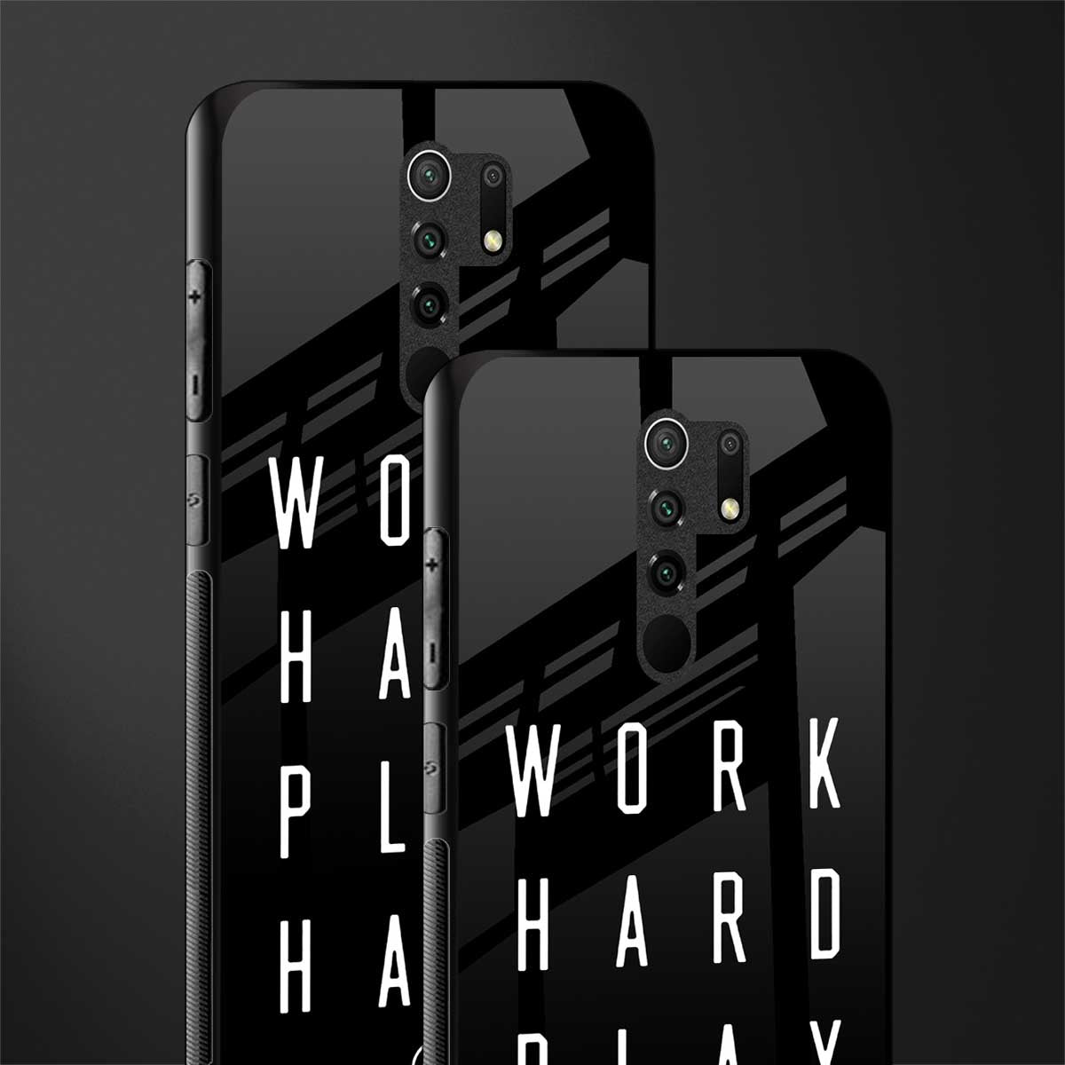 work hard play hard glass case for redmi 9 prime image-2