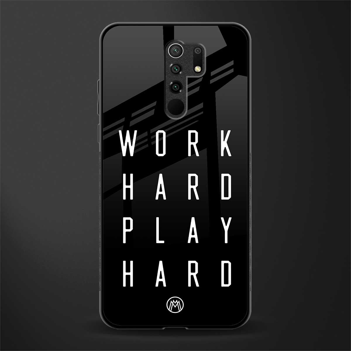 work hard play hard glass case for redmi 9 prime image