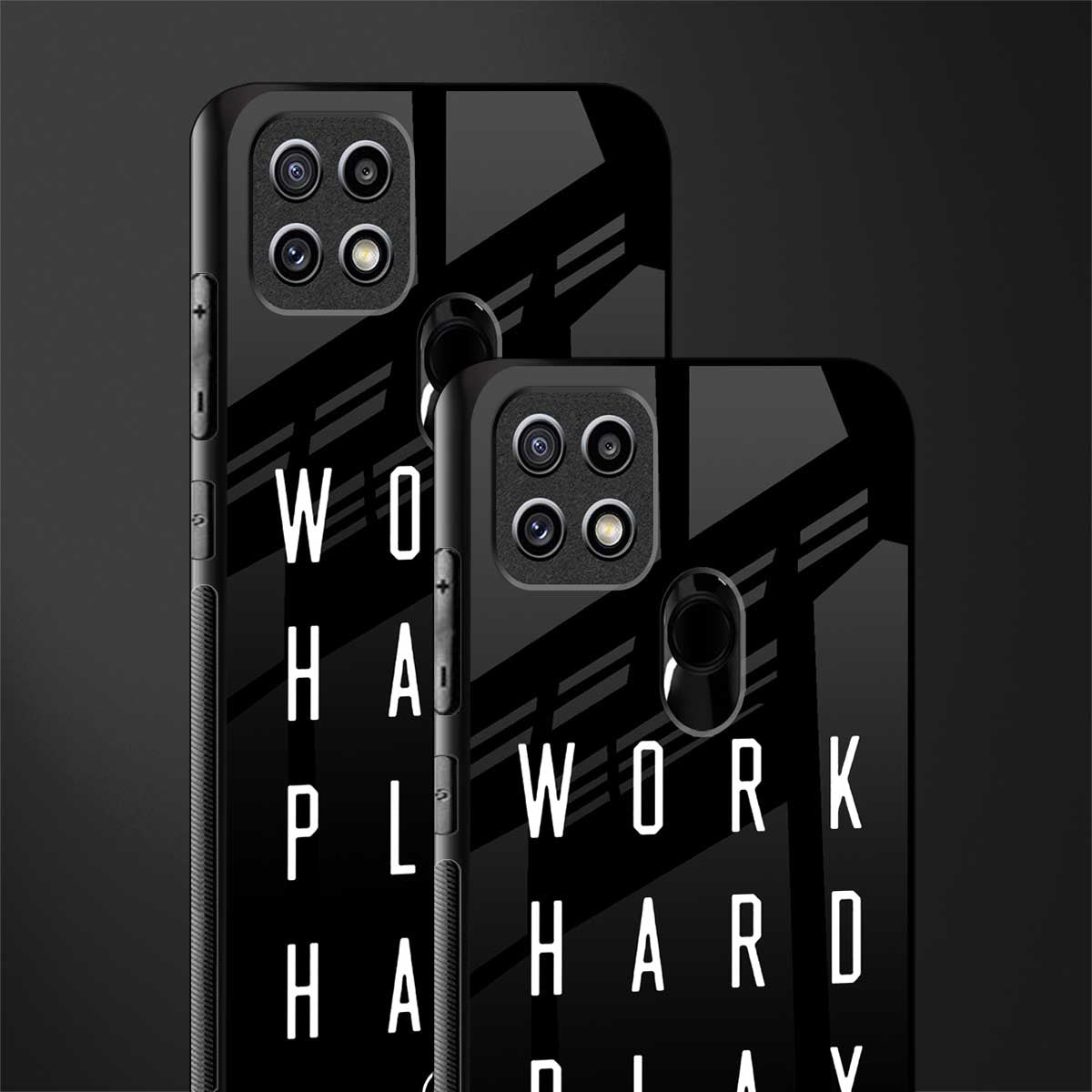 work hard play hard glass case for oppo a15s image-2