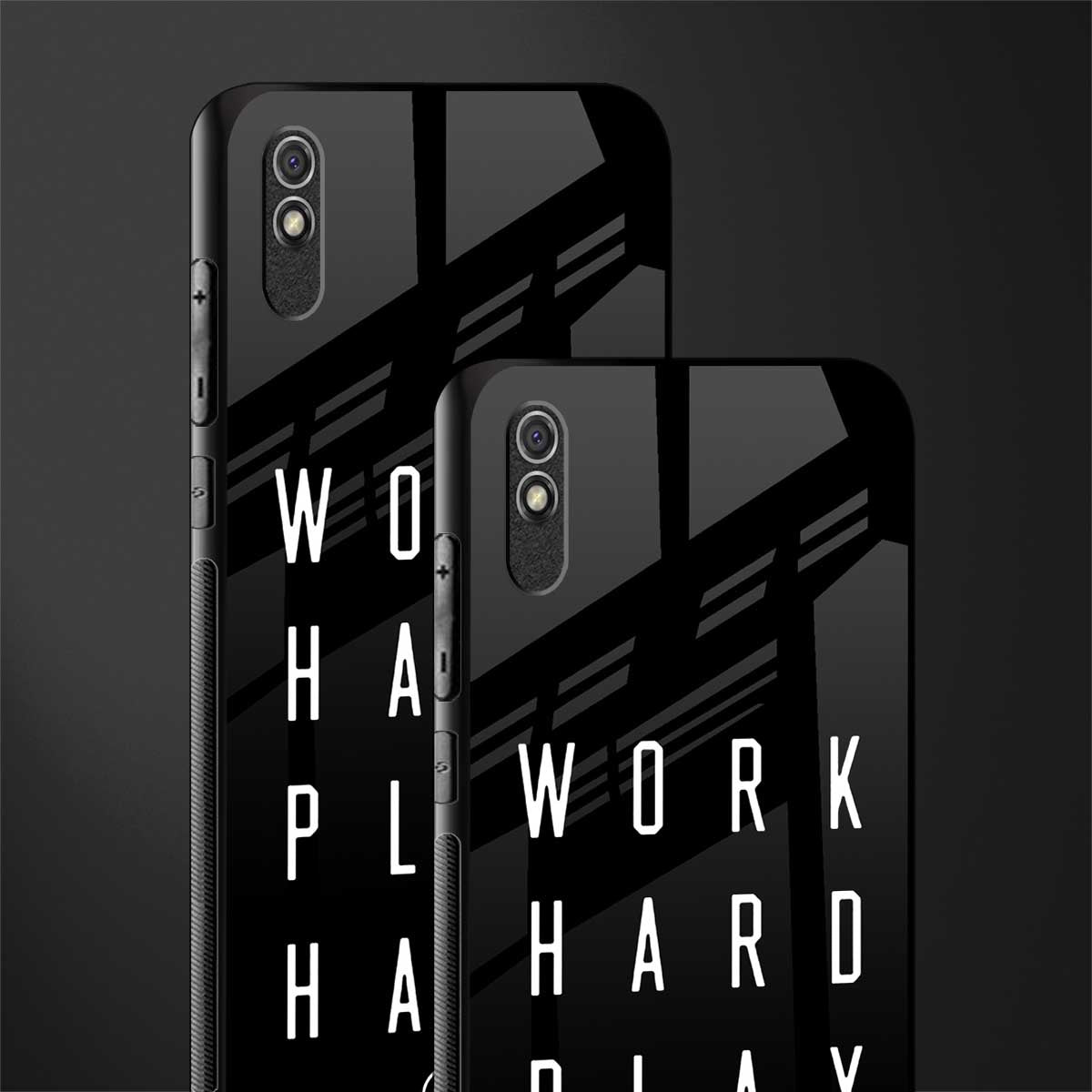 work hard play hard glass case for redmi 9i image-2